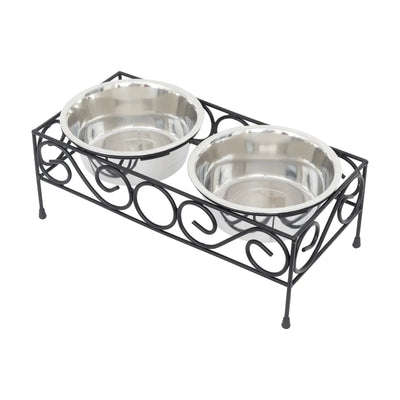 Iconicpet Elevated Wired Pet Double Diner with Stainless Steel Bowls for Dogs and Cats Durable Dishwasher Safe Bowls - Large 64 Oz