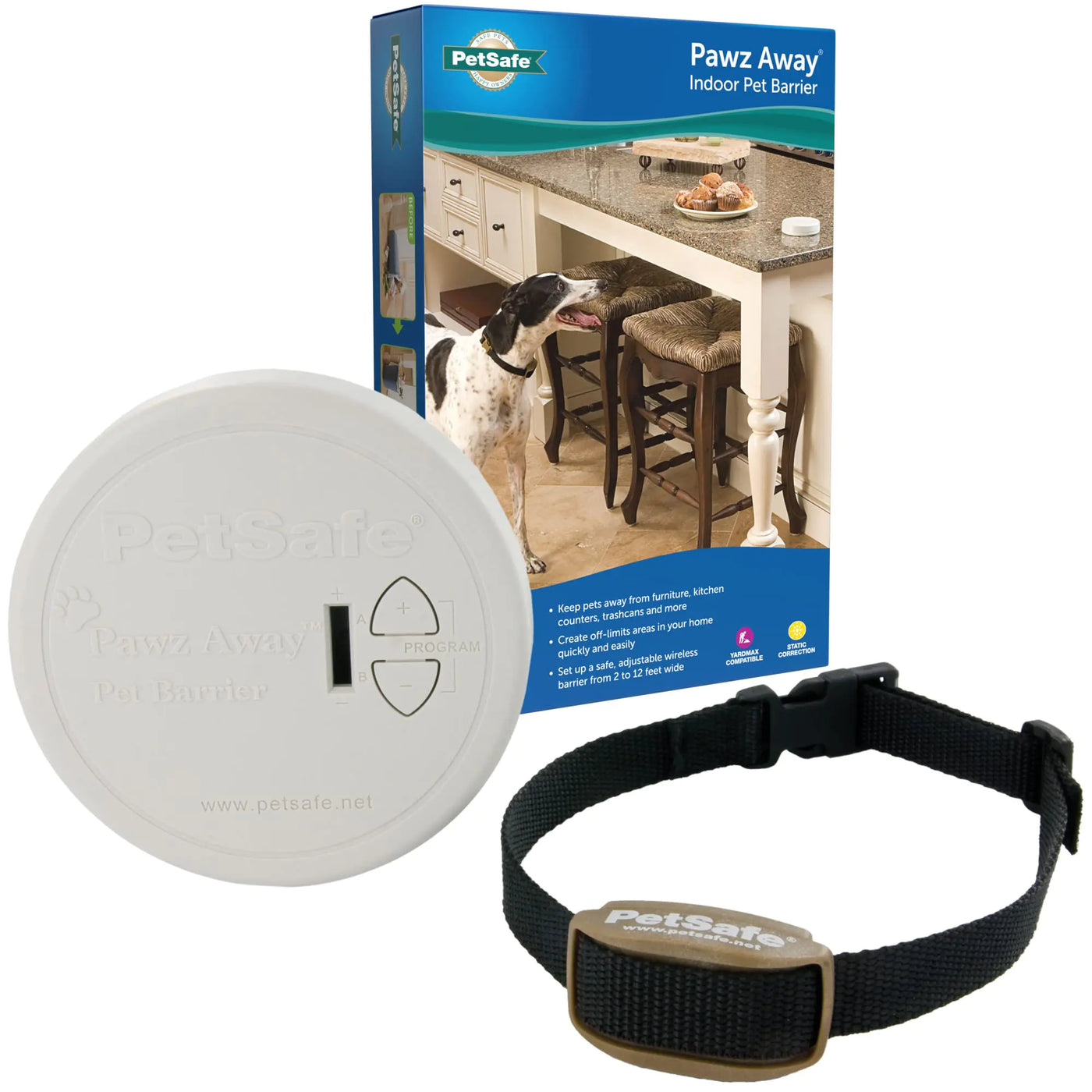 PetSafe Pawz Away Indoor Electronic Pet Barrier Indoor Pet Barrier for Dogs and Cats Wireless Transmitter Pet Control Adjustable Boundary Range Safe Static Correction Feature Indoor Cat Barrier