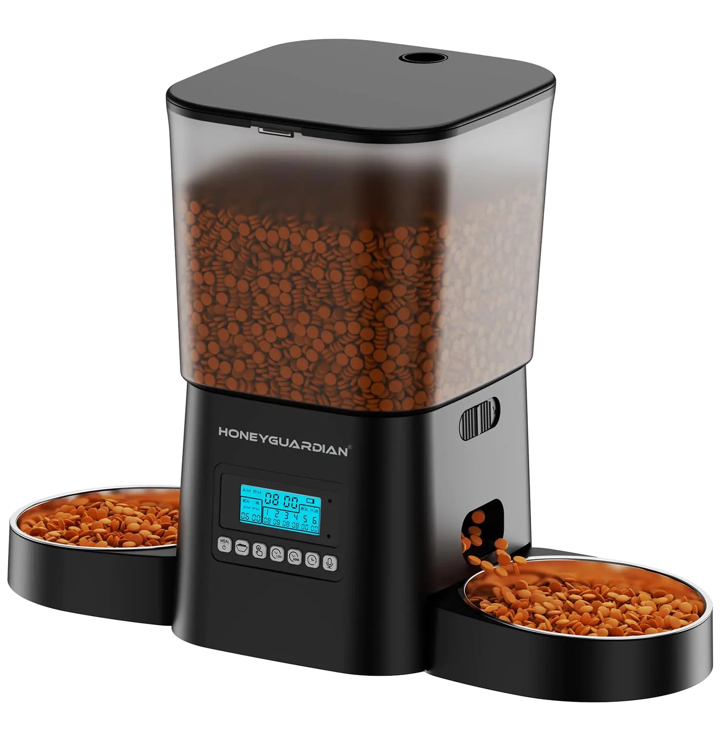 HoneyGuaridan Automatic Cat Feeders for 2 Cats 3.5L Cat Food Dispenser with Double BowlsTwo Way Splitter Cat Feeder for Dry FoodProgrammable 1-6 Meals Control Dual Power Supply